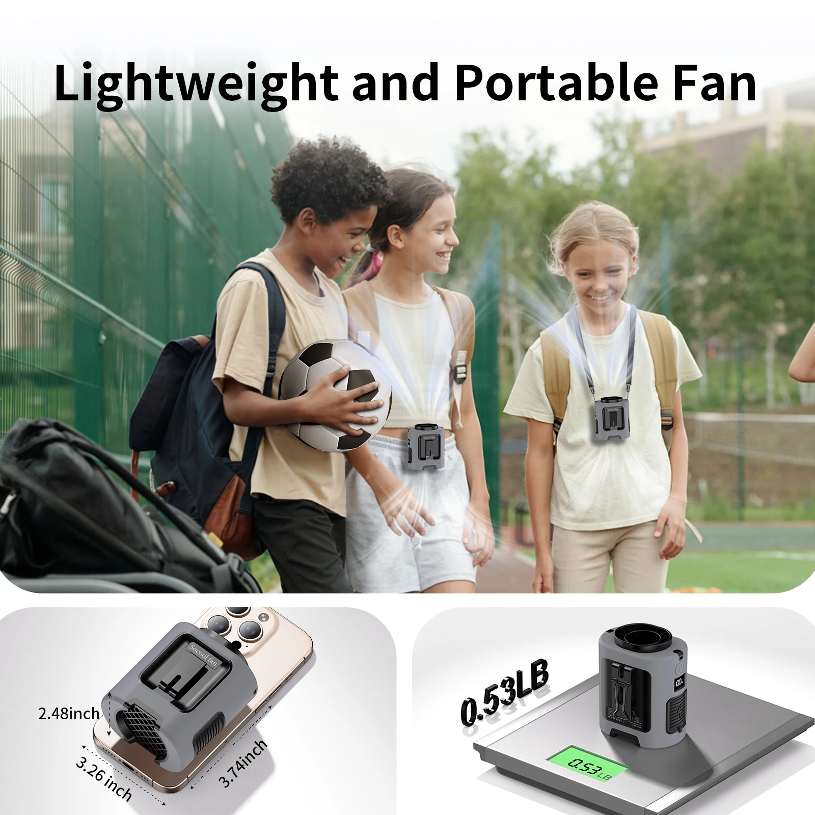 Mini Waist Fan 5000mAh Portable Hanging Neck Fan 13000RPM 4 Speeds Strong Wind with Power Bank LED Lighting for Outdoor Working