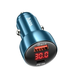 HOCO Z50 Dual-Port Fast Car Charger with Digital Display for Sapphire Blue