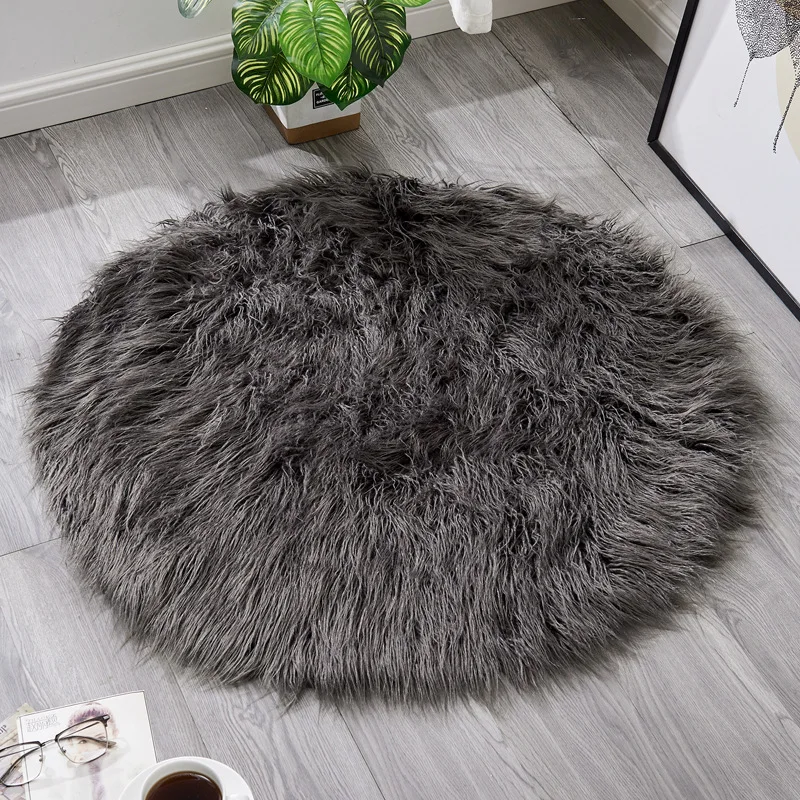 

Round Soft Faux Sheepskin Fur Area Rugs for Bedroom Living Room Floor Shaggy Silky Plush Carpet White Faux Fur Rug Bedside Rugs