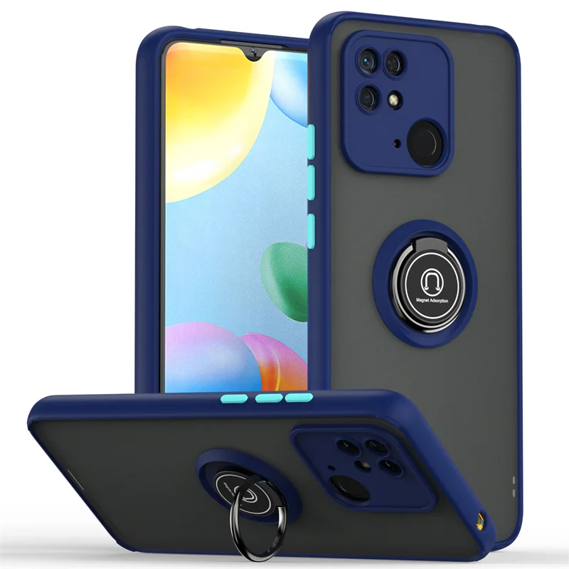 Shockproof Matte Phone Case with Magnetic Ring Stand Holder and Armor Protection