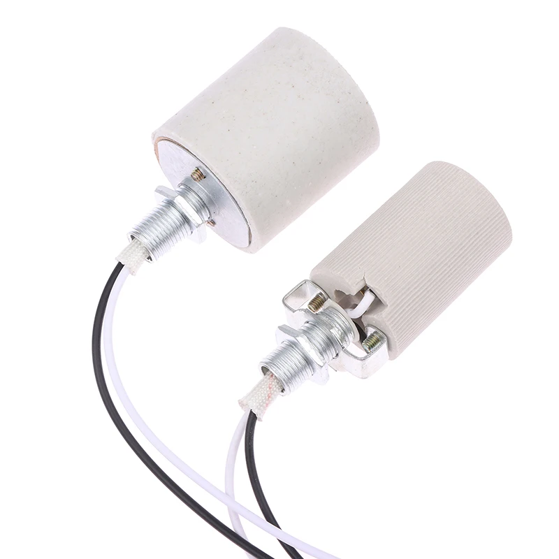 LED Light Ceramic Screw Heat Resistant Adapter Home Use Socket Round For E14 Bulb Base E27 Lamp Holder With Cable Lamp Holder Lamp Bulb Holder Lamp Base Lamp Socket Adapter Diy Lighting Accessories