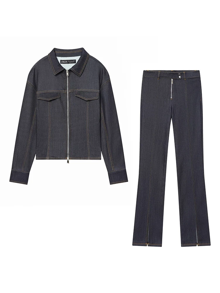 Denim Pants 2 Pieces Sets For Women Long Sleeve Slim Zipper Jacket Coat Spring Autumn Streetwear Two Pieces Set Woman Outfit ﻿