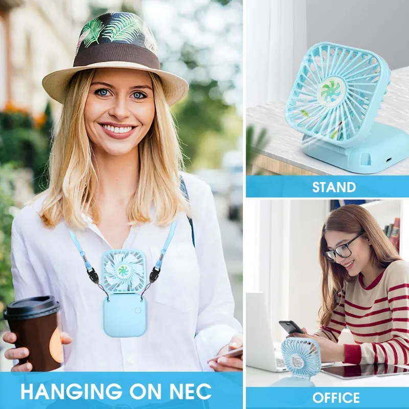 Hanging Neck Fans Mini Portable Folding USB Charging Power Bank Summer Cooling Fan Handheld Desk Multi Function Fan for Sports
