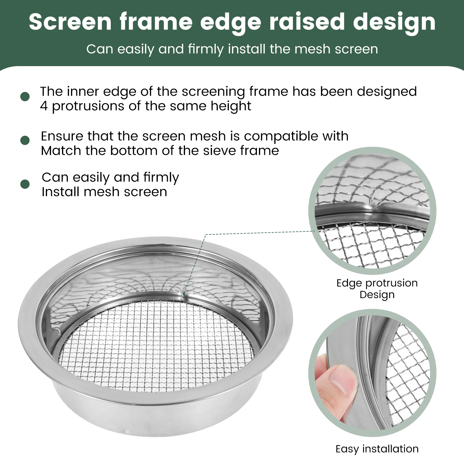 Dirt Sifter Set for Gardening Bonsai Detachable Stainless Steel Soil Sieve Set With Shovel Easy to Clean Interchangeable Meshes 4