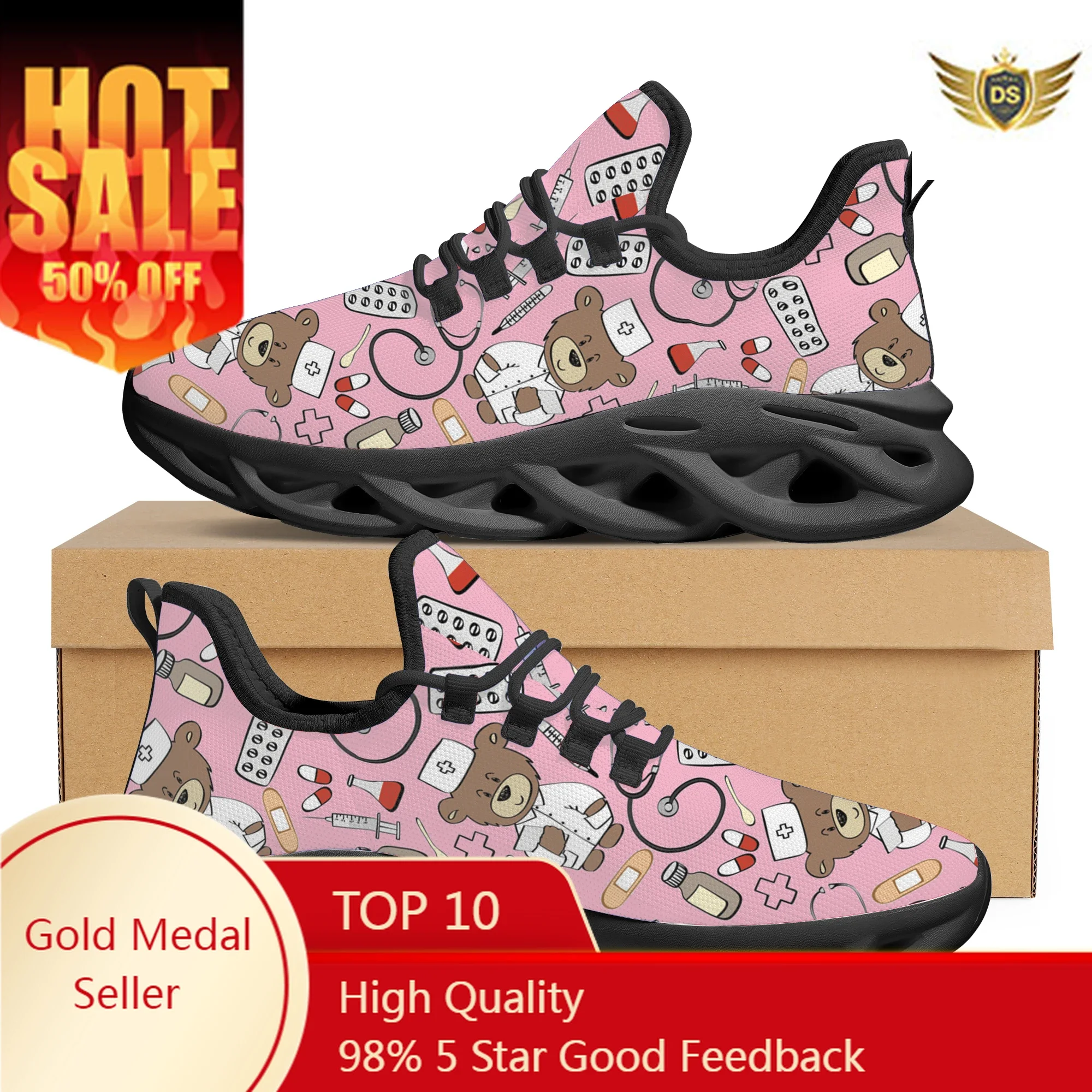 

Pink Cartoon Doctor Nurse Shoes For Women Female Flats Shoes Running Sneakers Light Mesh Ladies Footwear Chaussure Femme