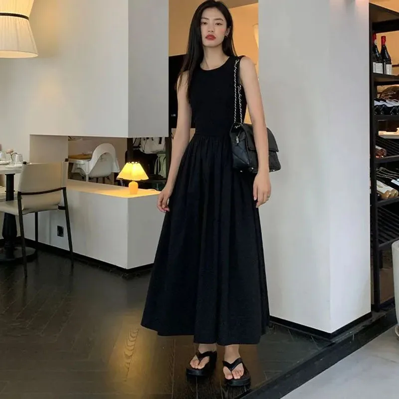 Women's Sundress MakeMeChic Women's Striped Cut-Out Waist Midi Dress -  Backless, Spaghetti Strap Summer Sundress Black And White Polka Dot Dress