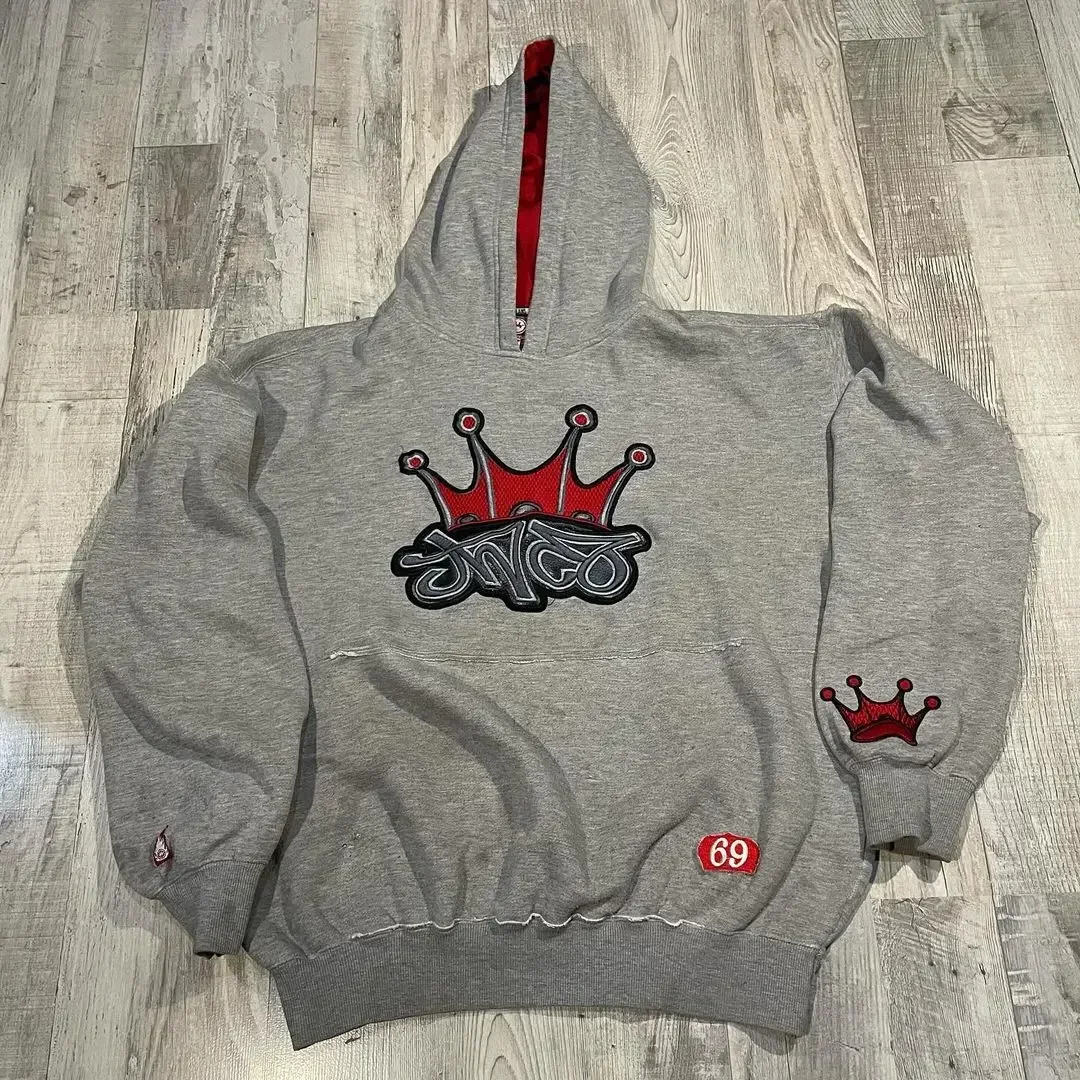 thumbnail image 1 of Jnco-Sudadera con capucha para mujer, suéter holgado de manga larga con patrón bordado Y2k, estilo Vintage y versátil, estilo Hip Hop, 1 of 3
