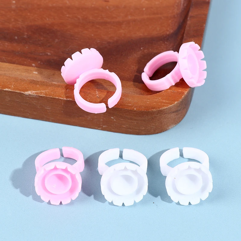 100Pcs Disposable Eyelash Extension Rings Lash Glue Fan Cup Finger Holder Fans eyelash makeup tool eyelash glue holder