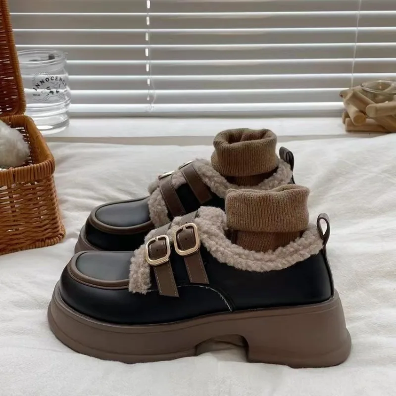 

Женские универсальные зимние туфли, модные оксфорды, женские лоферы на платформе, женская обувь, Осень-зима 2023, кожаные туфли на толстой подошве