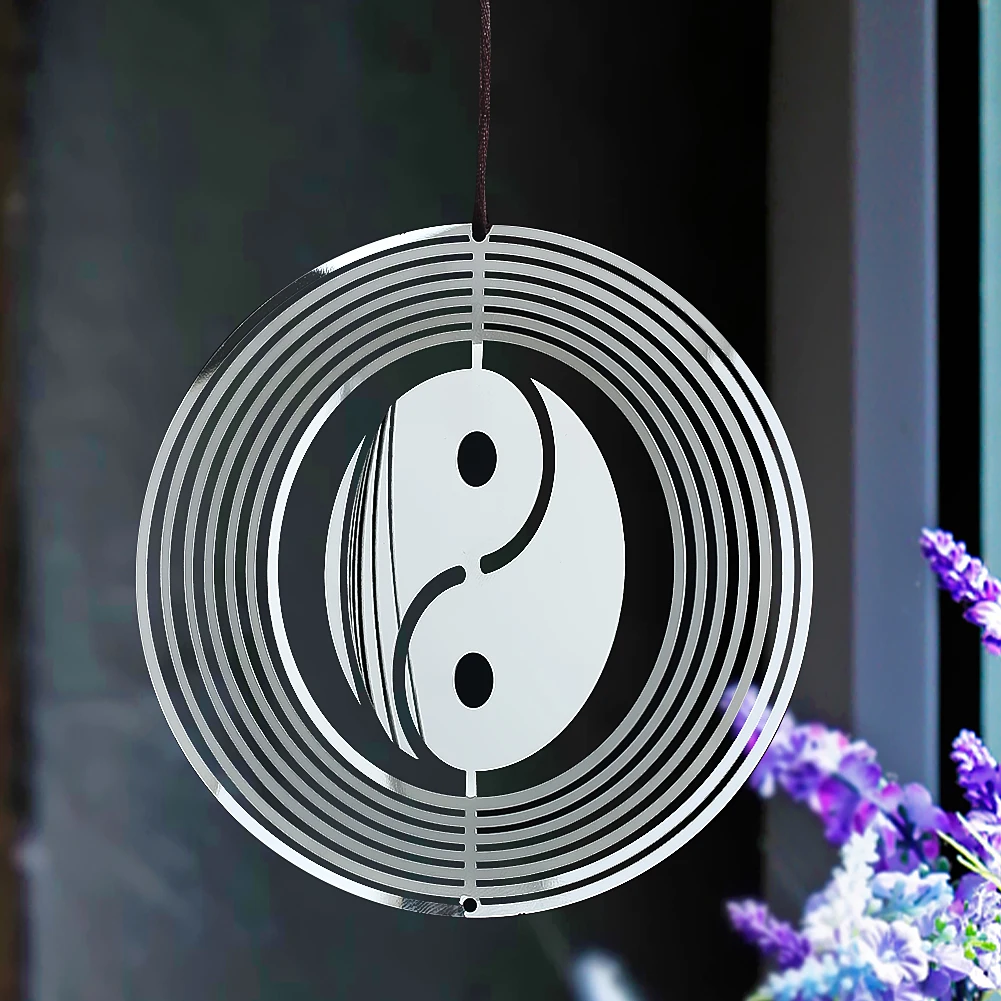 Wind Chimes Wind Chime Windmill Spinner Wind Spinner Catcher Whirligig 3D Yin Yang Wind Spinner Catcher Stainless Steel Feng Shui Tai Chi Wind Chimes Mirror Reflective Garden Hanging Decor