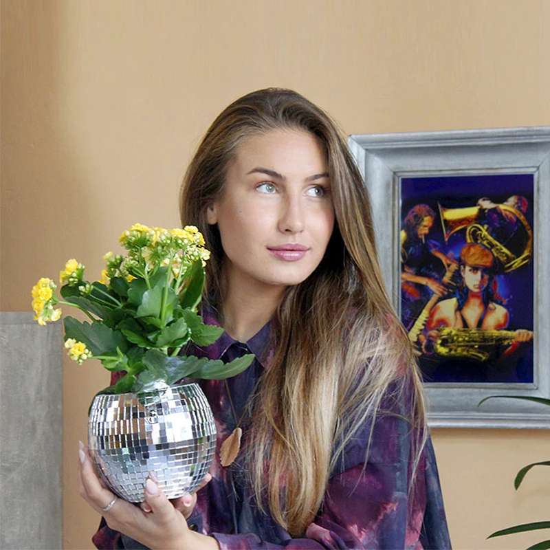 Mirror disco ball planter Stage lights rotating reflective lens flower pot dj ktv bar shop mall decoration colorful mirror ball