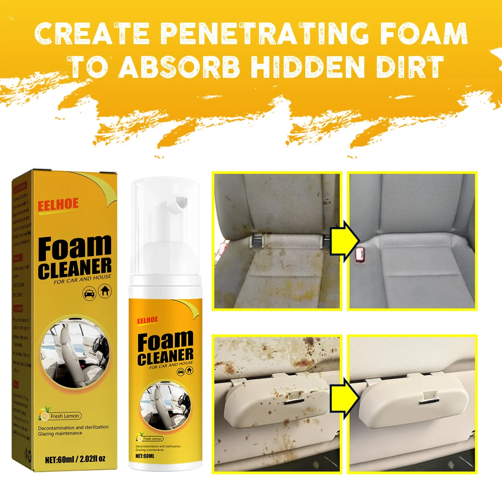 Car Cleaner Spray Car Cleaner Interior Cleaner Foam Cleaner Spray 30/60/100ml Multi-Purpose Interior Cleaner Seat Steering Wheel Powerful Decontamination Foam Cleaning Spray Car Content Supplies