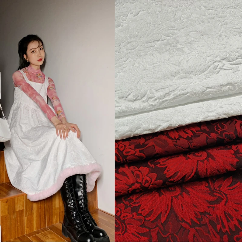 

Yarn-dyed Jacquard Embossed Chrysanthemum Brocade Cheongsam Fashion Trench Coat Cloth Diy Sew by the Meter