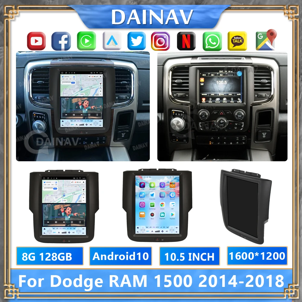 

Car Stereo For Dodge RAM 1500 2014-2018 Carplay Car Radio Android AUTO Multimedia Player GPS Navigation Tesla Vertical Screen