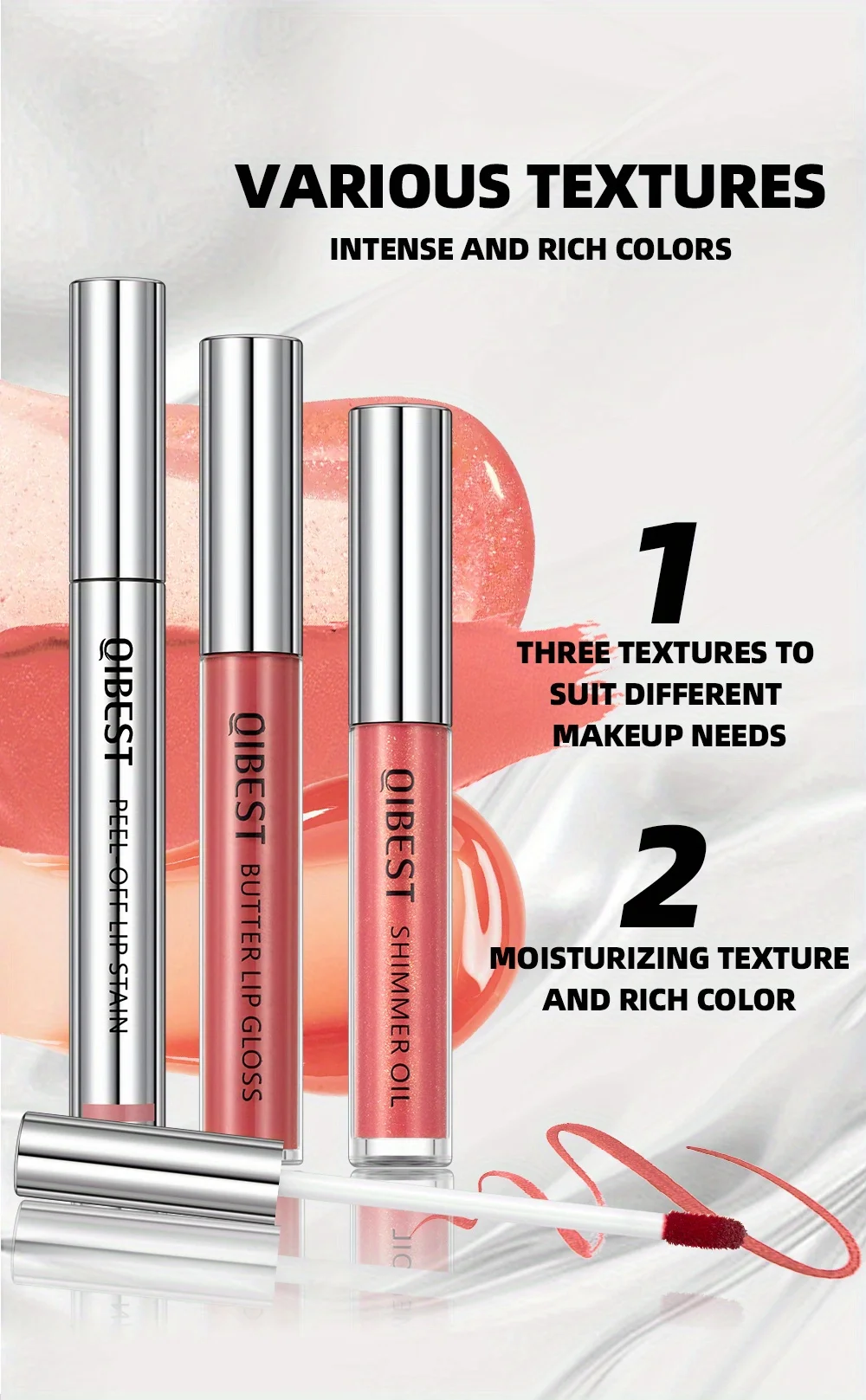 Description Picture 6 of item3-Pack non-stick cup matte pattern embroidery peel-off tear-off lip gloss lip line easy-to-color mirror pearlescent lip oil set