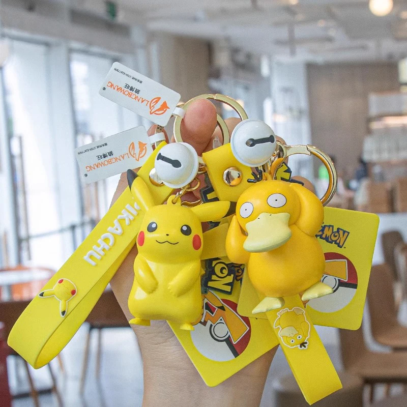  키 체인  이상해씨 Squirtle Jigglypuff 애니메이션 액션 피규어 장난감 펜던트 Charmander Psyduck 액세서리 가방 열쇠 고리