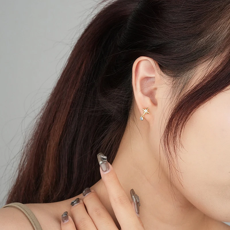 WANTME  스테이트먼트 골드 스타 디자인 스터드 귀걸이, 여성용 패션, 유럽 매력, 웨딩 파티 주얼리 선물