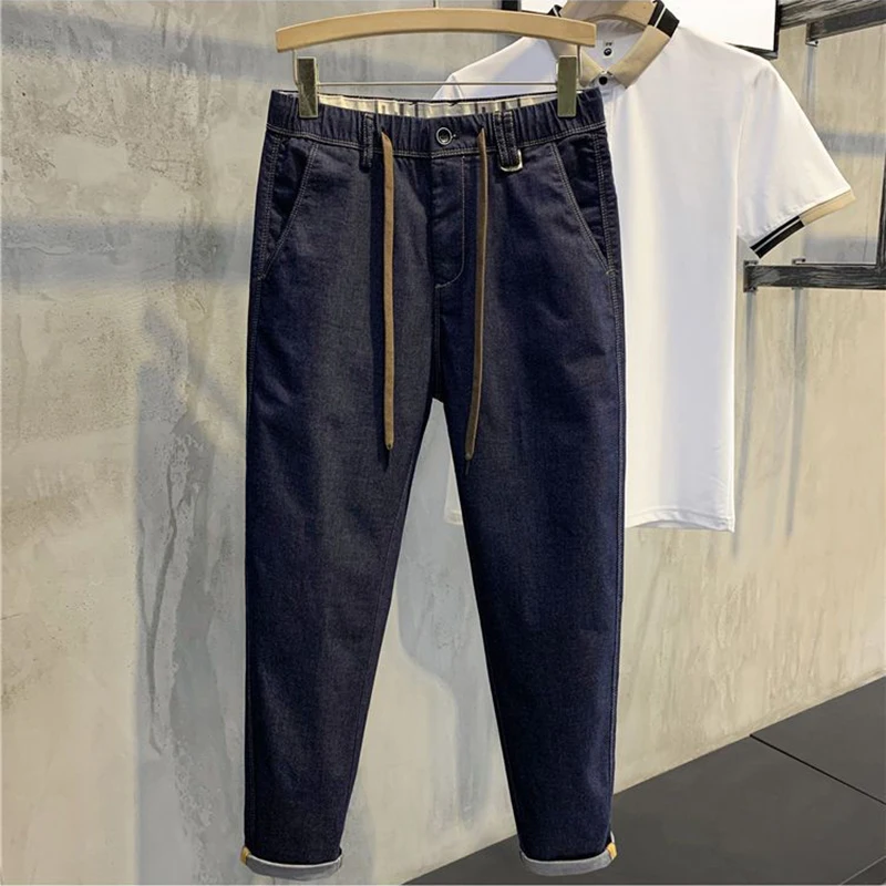 

2023 Pants Men's Spring and Autumn Trend Waist Drawstring Cargo Pants Casual All-match Jeans Men's Handsome Retro Pants