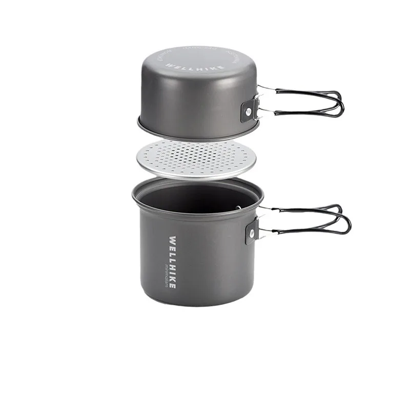 WELLHIKE Portable Ultralight Camping Set Pot 1 Person Foldable Backpack Cooking Set Outdoor Hiking Picnic Camping Tableware