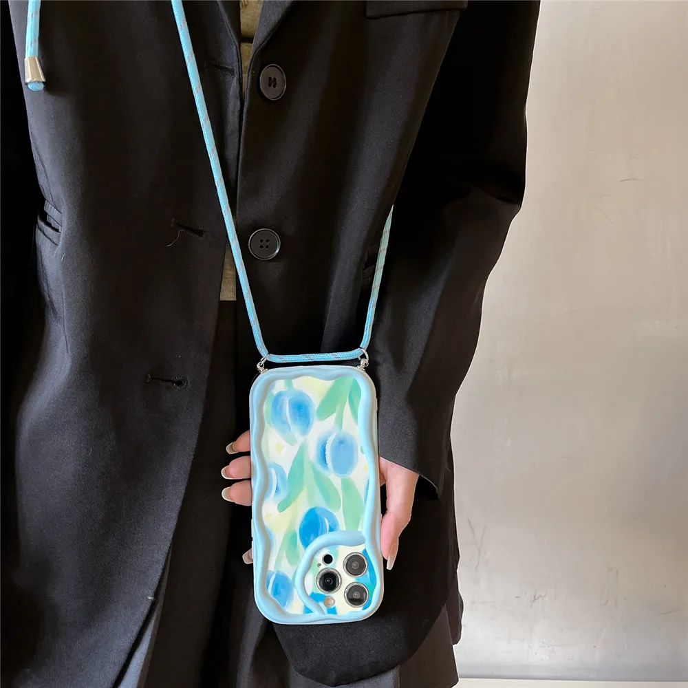 Graffiti Lanyard Shockproof Phone Case with Silicone Neck Cord and Crossbody Strap
