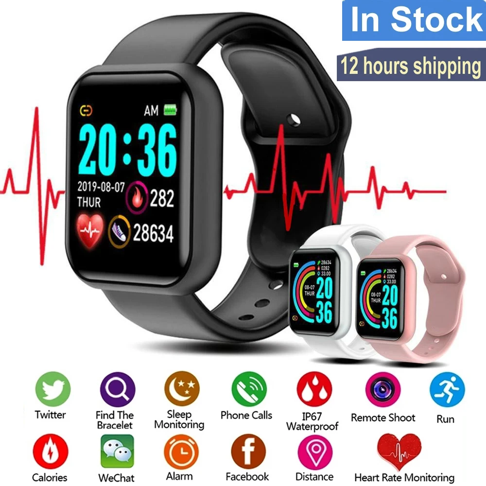 Y68 Smart Watch Men Women Fitness Tracker Blood Pressure Smartwatches