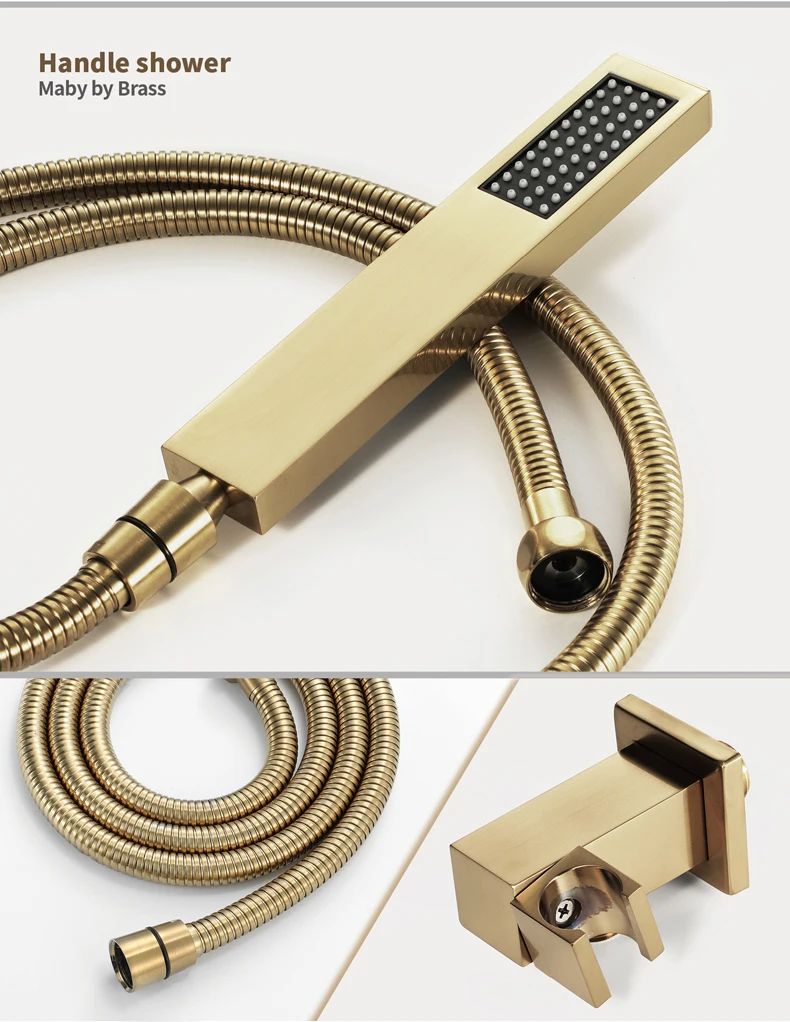 Description Picture 6 of itemM Boenn Brushed Gold Modern Music Shower System Rainfall LED Shower Head Concealed Thermostatic Mixer Smart Bathroom Faucet Set