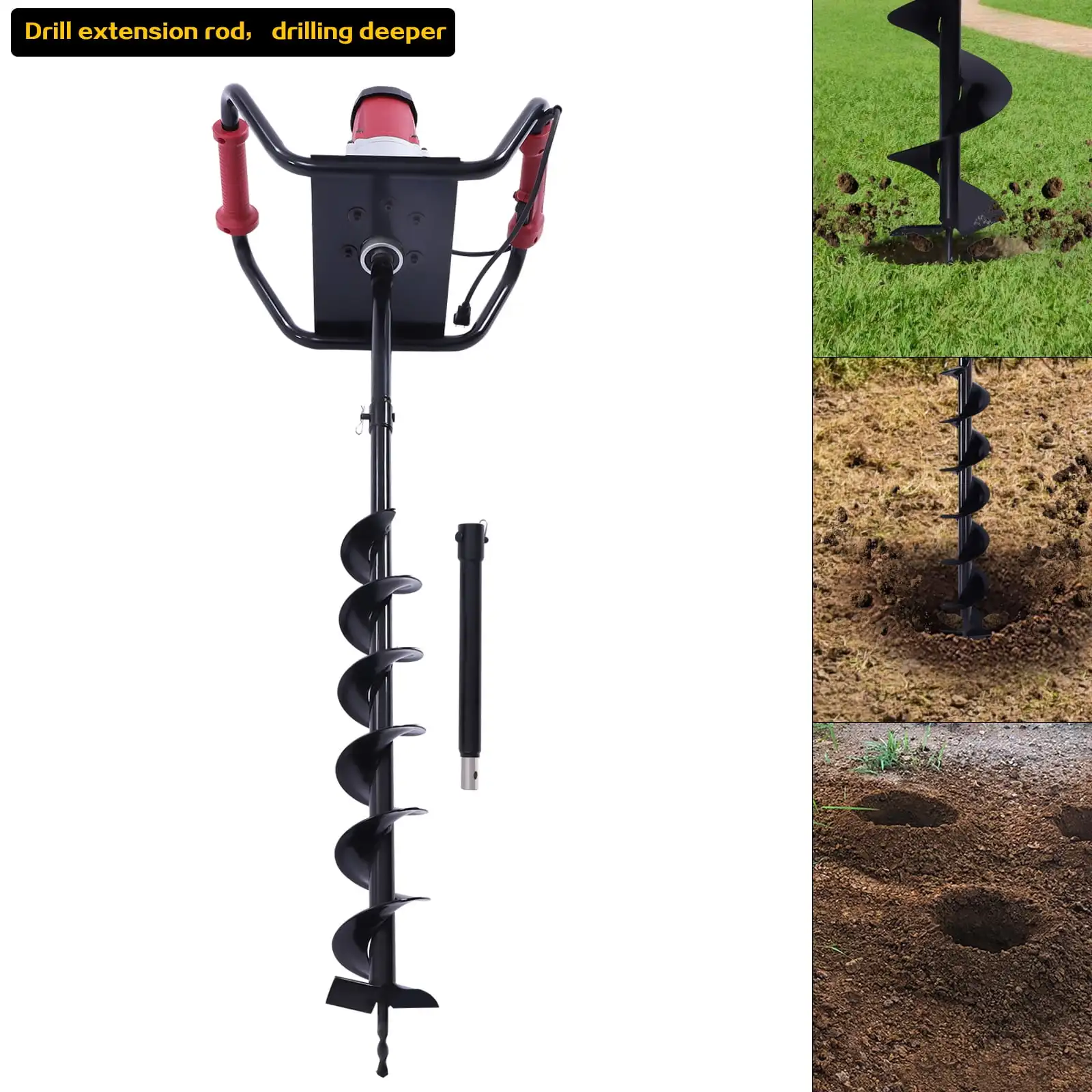 1500W Electric Post Hole Digger with 4" Bit and Extension Rod 3