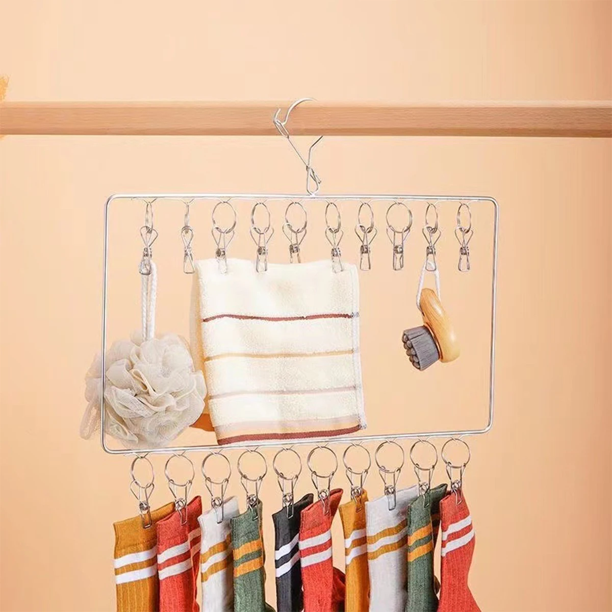 Clothes Drying Clips 20 Clips Stainless Steel Clothes Drying Hanger Windproof Clothing Rack Sock Laundry Airer Hanger Underwear Socks Holder