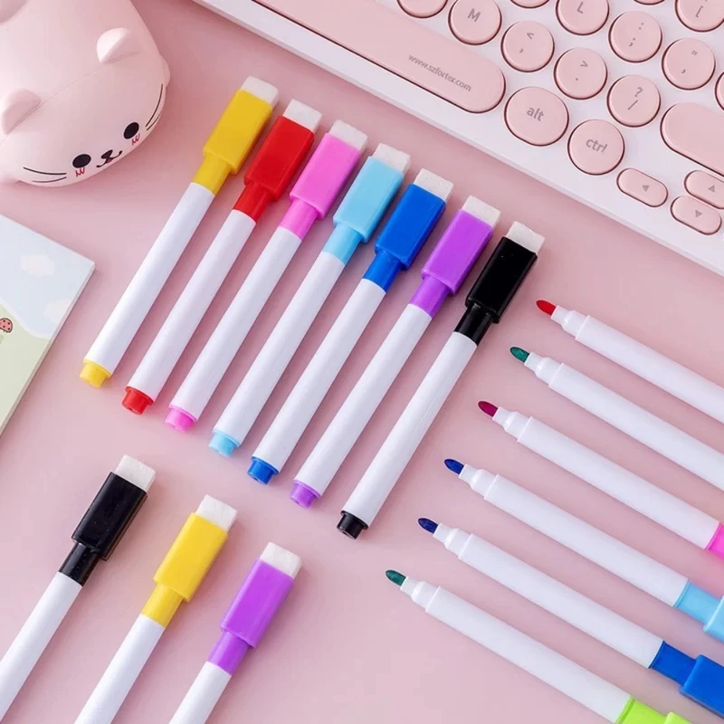 Pennarelli cancellabili a secco a 8 colori con gomma integrata, pennarelli atossici per bambini, casa e scuola - immagine 2