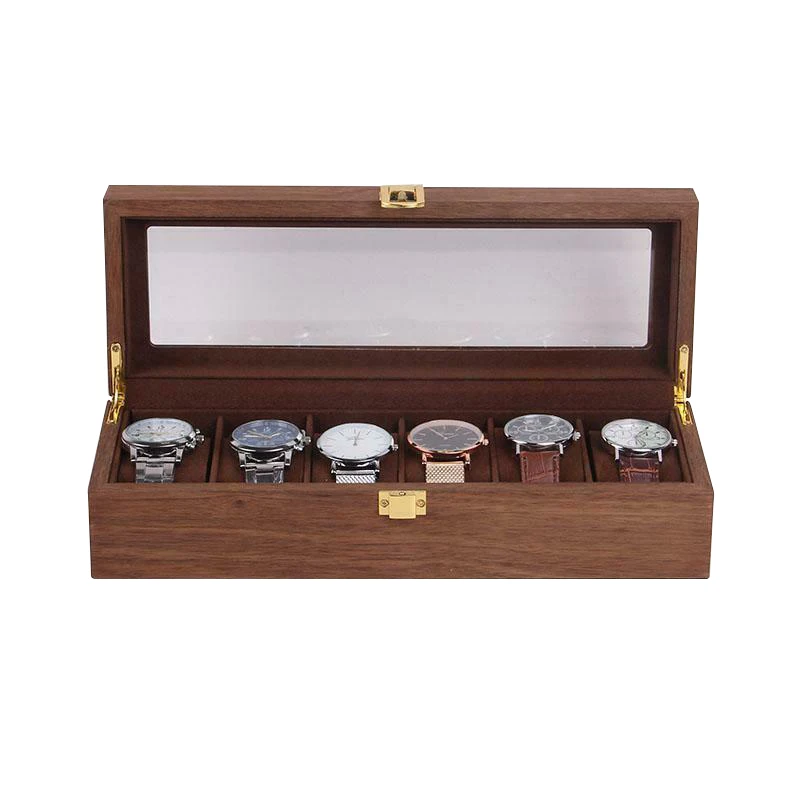 

New Stylish 6 Slots Walnut Color Vintage Wooden Watch Box Velvet Lining Removable Jewelry Bracelet Wrist Watch Collection Case