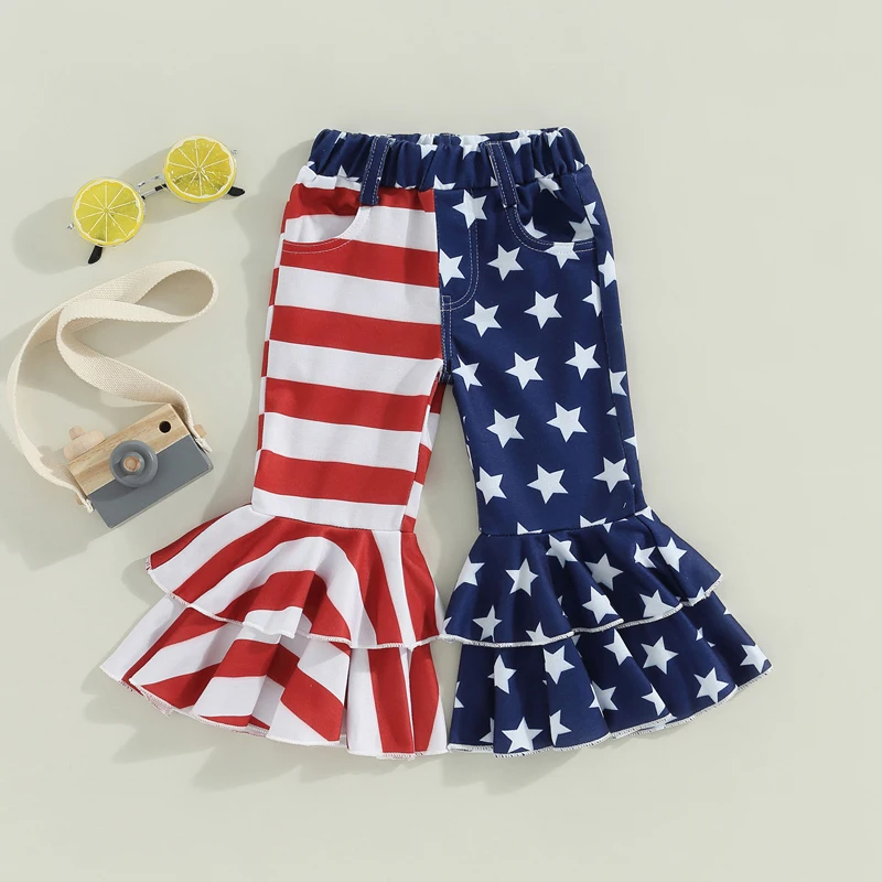 Girls Cute Floral Print Ruffle Hem Elastic Waist Flared Pants for Spring and Autumn Toddler Fashion Wear