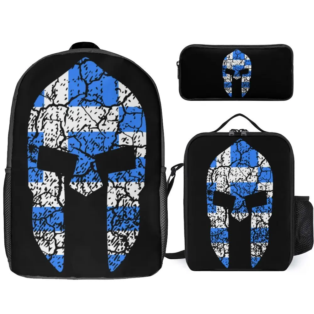 

3 in 1 Set 17 Inch Backpack Lunch Bag Pen Bag Spartan Sparta Warrior Helmet 11 Firm Cute Snug Schools Pencil Case