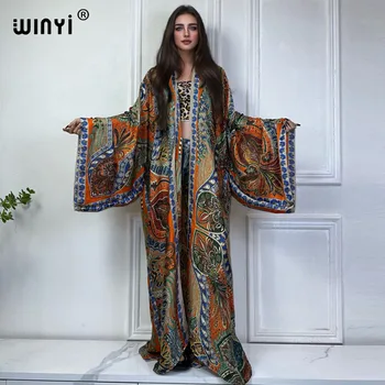 WINYI Classic bohemian beach cover up Swim Suit elegant African women boho Cardigan sexy Holiday long Sleeve Kimono beach dress 1