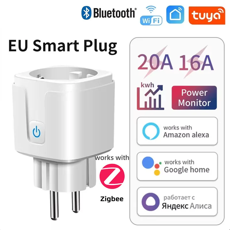 Smart Plug Tuya Smart WiFi ZigBee 3.0 EU Socket 16A/20A Power Monitor Timer Function Voice Control For Alexa Google Home Smart Life