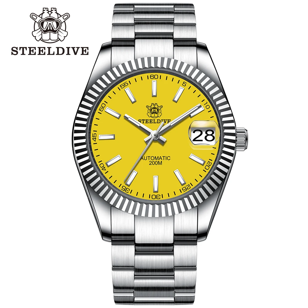 Steeldive SD1933 NH35 Automatic Watch 39mm Blue Luminous 20ATM Water Resistant Yellow Dial Men Dive Watch With Date Function