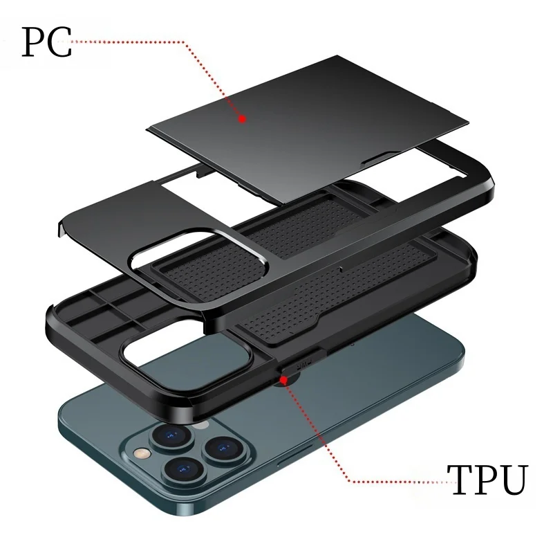 Case For iPhone 16e 15 14 13 12 11 16 Pro Max Mini XS XR 7 8 Plus SE Slide Wallet Card Slot Hard PC Heavy Duty Protective Cover