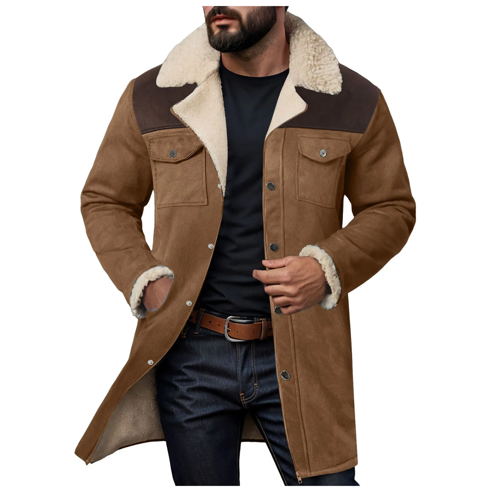 Vintage Color Blocked Suede Men Jacket with Pockets