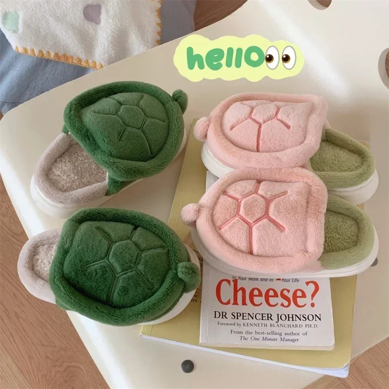 Funny Turtle Slippers Women\'s Winter New Designer Cartoon Animal Pattern Antiskid Warm Plush Home Parent Child Cotton Slippers