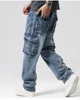 Large Size 46 Loose Jeans Men Denim Pants Straight Pocket Baggy Casual Streetwear Hip Hop Brand Blue Wide Leg Cargo Trousers 1