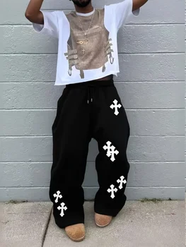Men's Wide Leg Cross Pattern Sweatpants