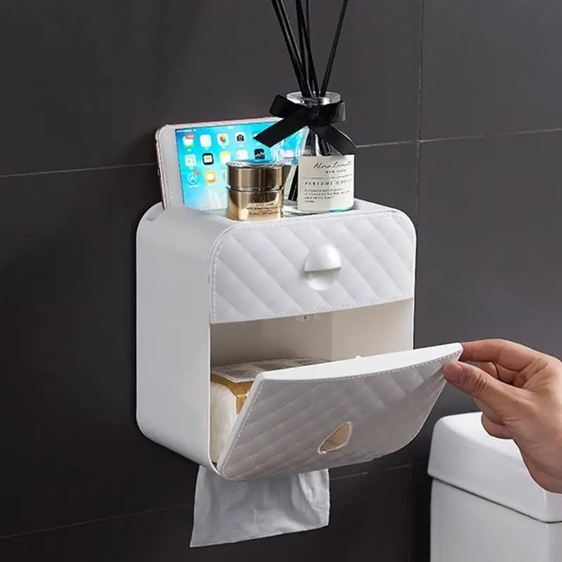 A3PA Bathroom Multifunctional Toilet Paper Holder Perforation-Free Self-Adhesive Box 4