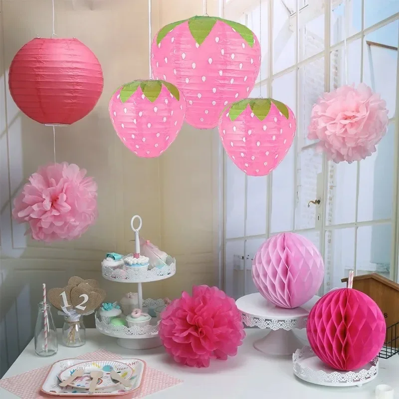 3D Erdbeerförmige Papierlaternen Frühlings-Erdbeer-Thema Hochzeit Geburtstag Party Dekoration Festliche Zubehörteile Papierlampe Dekor – Detail 3