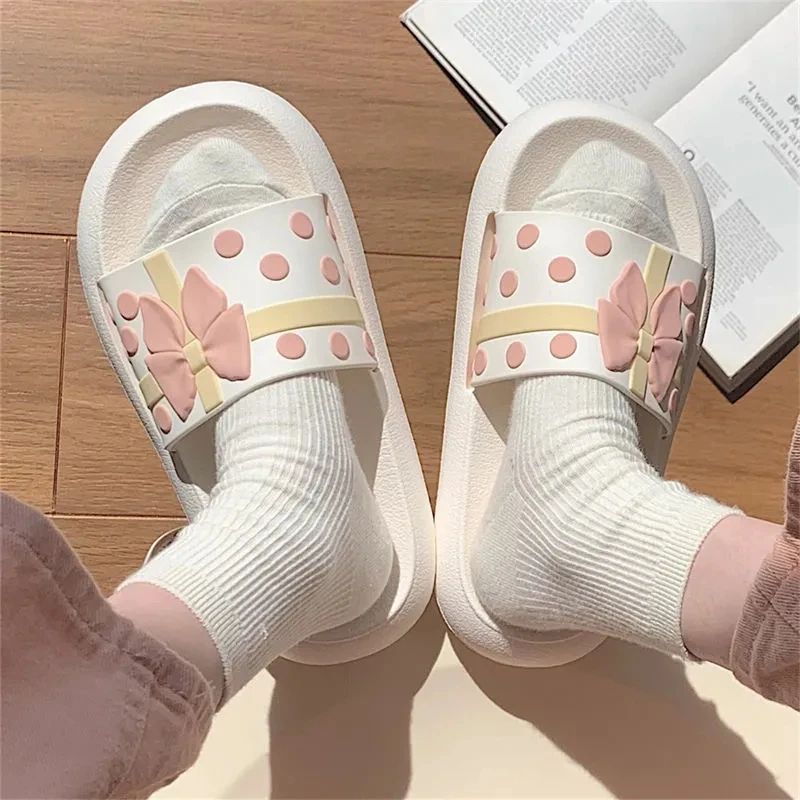 

Yasuk AllSeason Summer Women's Casual Simple Indoor Outside Home Slippers Non-Slip Cute Bow Dot Versatile Super Soft