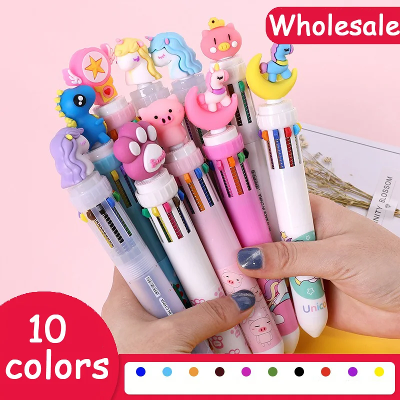 School Office Supply Stationery  Pen Multicolored Ballpoint - 10 Colors  Cute Cartoon - Aliexpress