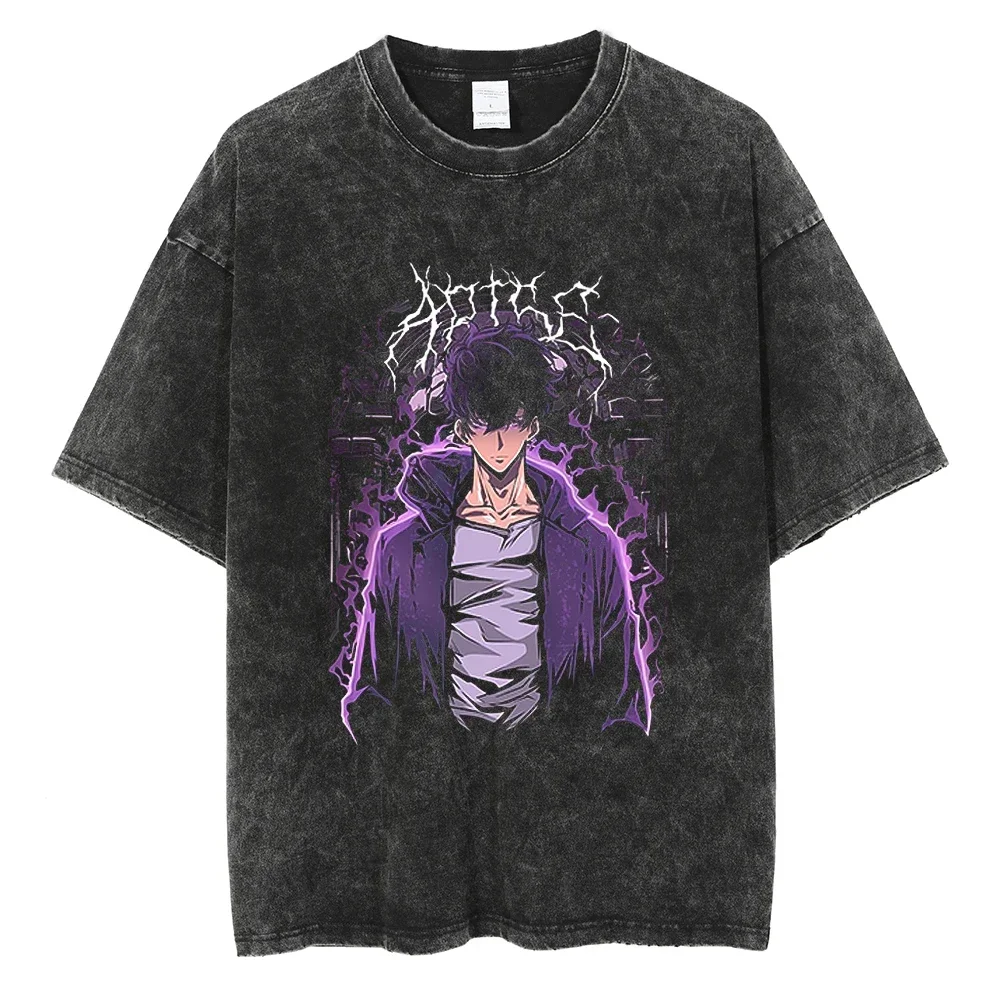 Washed Anime Graphic Print Short Sleeved Round Neck Y2k Tshirt Men Clothing New in Top & Tees Mens T-Shirt Camisetas 62925