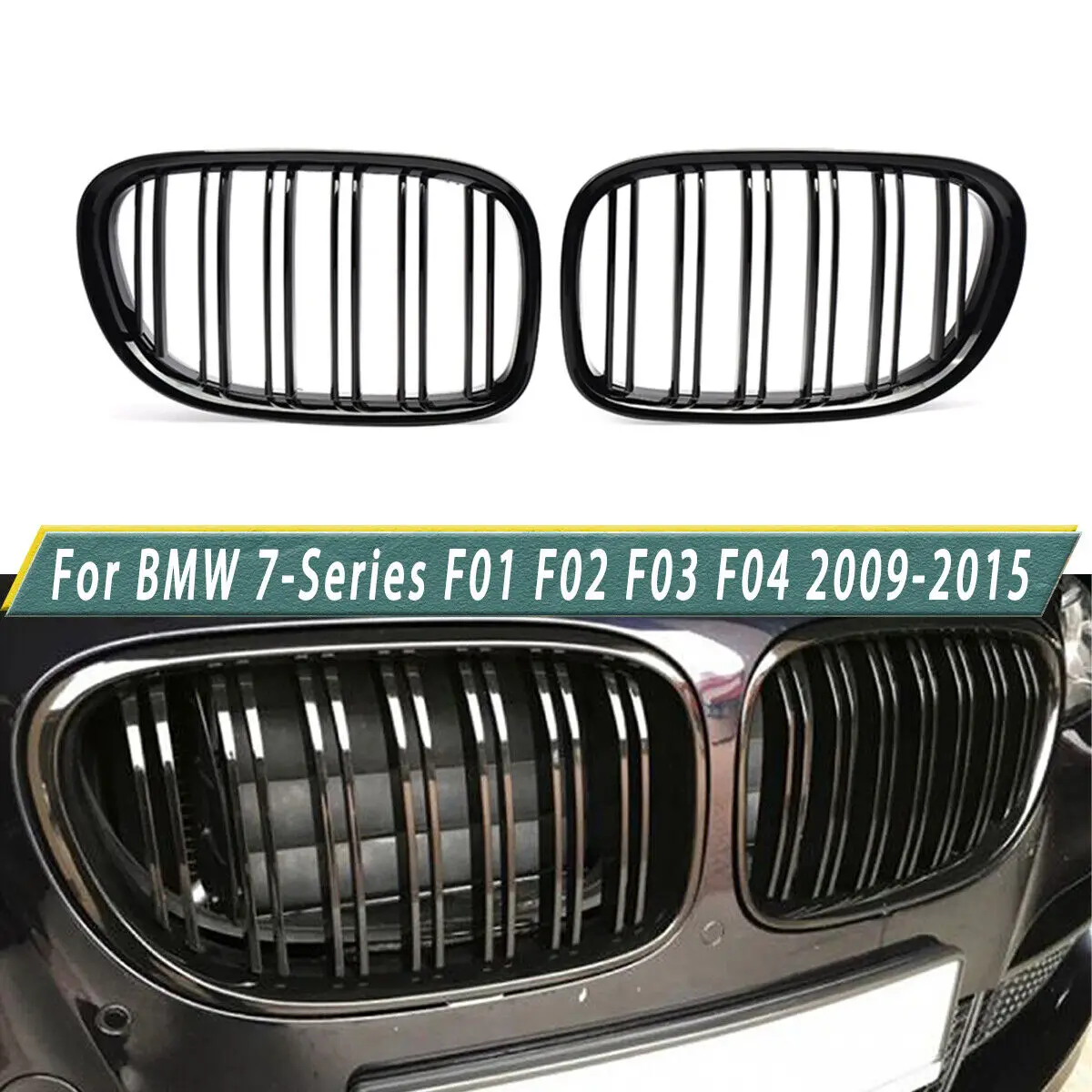 

2X Car Front Kidney Grille For BMW 7 Series F01 F02 F03 F04 2009-2015 Kidney Grill Gloss Black Dual Slat Auto Grill Accessories