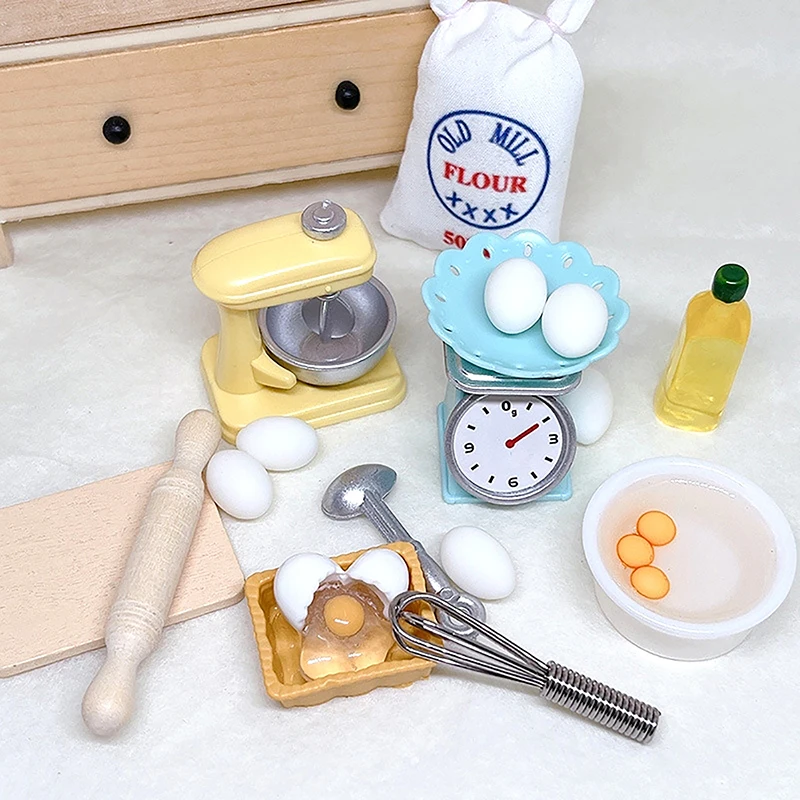 

1Set 1:12 Dollhouse Miniature Flour Egg Beater Mixer Rolling Pin Cut Board Oil Bottle Baking Tool Model Toy Kitchen Scene Decor