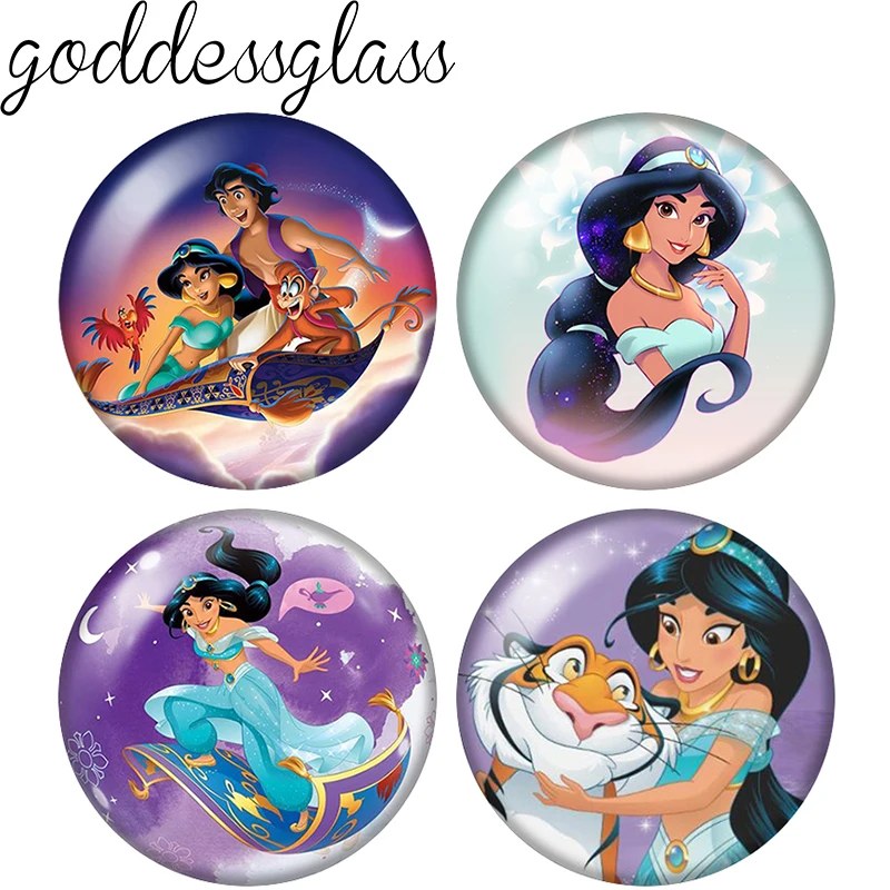 Disney Aladdin and the magic lamp Princess jasmine 12mm/18mm/20mm Round glass cabochon flat back Making findings for bracelets