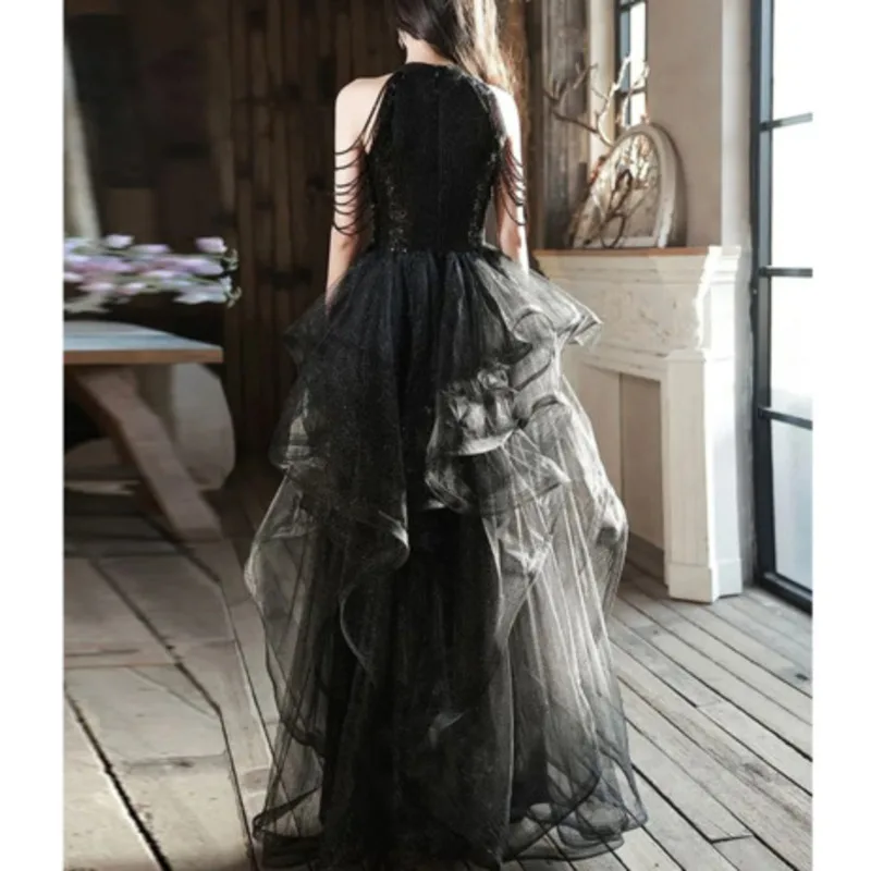 Women Evening Party Long Summer Vintage Mesh Floor-Length Sleeveless Black Dress Trumpet Sexy Mermaid Vestido Banquet Elegant