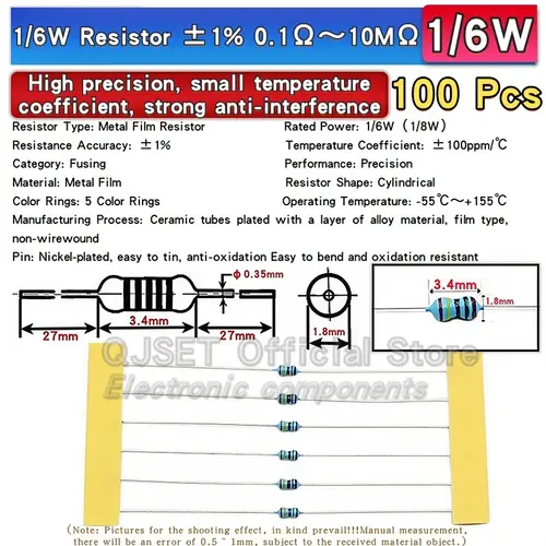100pcs 1/6W Metal Film Resistors 1/8W 1% 0.125W 10 100 200 220 330 470 Ohm 4.7K 1K 2.2K 10K 47K 200k 220k 510k 100k 470K 1M Ohms - Image 7